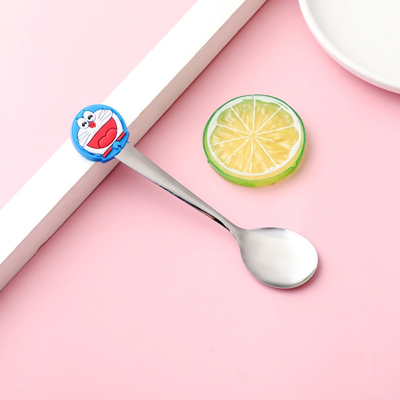 Muỗng / Nĩa / Thìa Bằng Thép Không Gỉ Tay Cầm Silicon Họa Tiết Hoạt Hình Dễ Thương Thời Trang Cho Trẻ Em