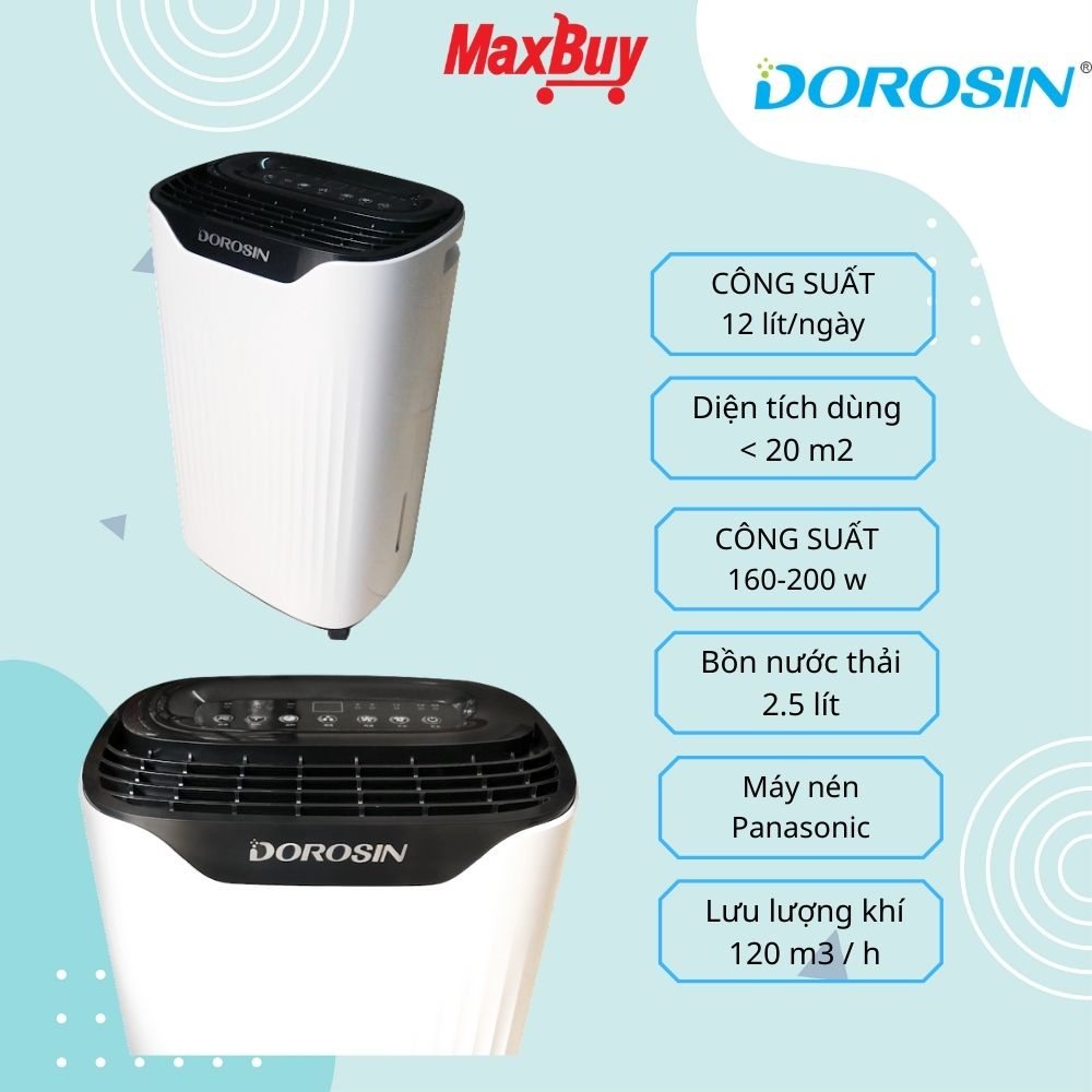 Máy hút ẩm không khí lọc khử khuẩn Dorosin công suất 12 lít/ngày diện tích < 20m2 tiết kiệm điện ER-612 giao hỏa tốc HN