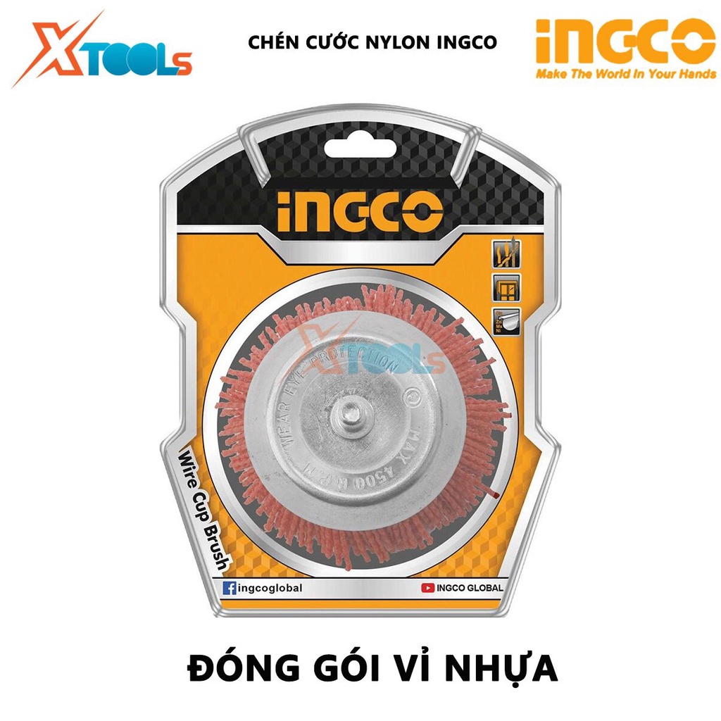 Bánh cước nylon INGCO Chén cước nylon 75-100mm, Đường kính dây 1,3-1,5mm, đường kính cốt 6.3mm đánh bóng làm mềm, mịn, n