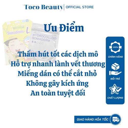 Miếng dán hút mủ/mụ n & làm lành vết thương Somaderm – L – Hàn Quốc, 7.5 x 7.5, 1 miếng/hộp