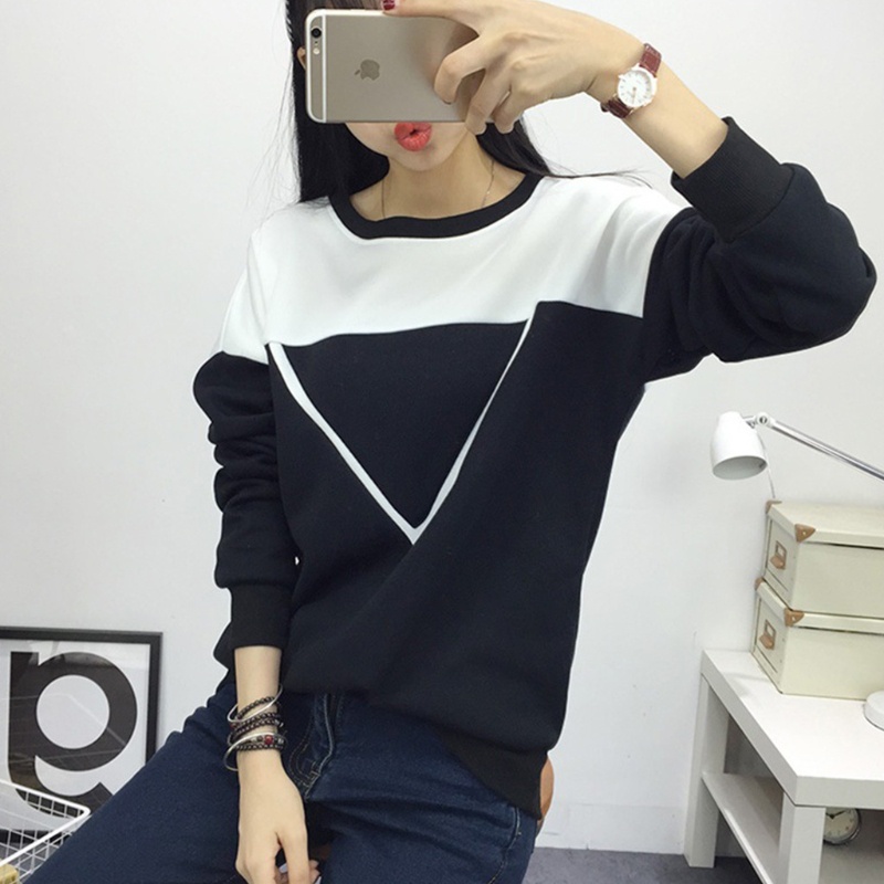 Áo Hoodie Tay Dài Cổ Tròn In Họa Tiết Tam Giác Xinh Xắn Cho Nữ