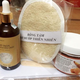 Combo1 : wax nhân sâm + mỡ trăn 100ml + bông tắm sơ mướp