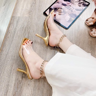 Guốc nữ quai mi ca to mũi vuông gót nhọn phối xích đá mềm êm Nguyên hộp hãng cao cấp