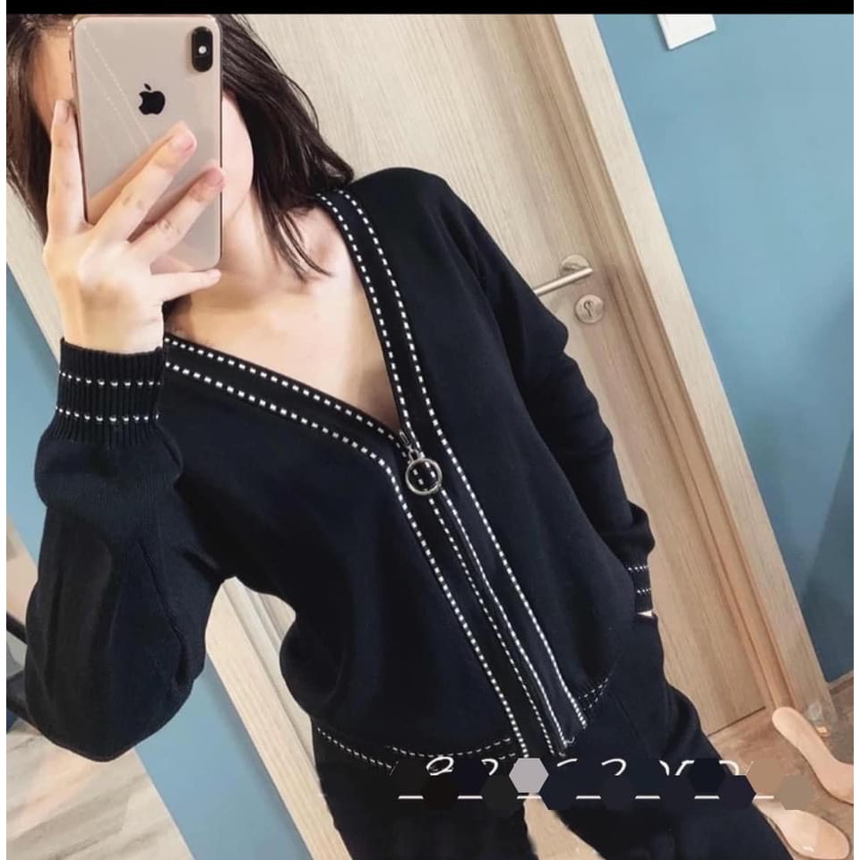 [Mã FAMARAL2 giảm 10K đơn 50K] BỘ NỈ ĐEN UMI VIỀN CHỈ TRẮNG CHO NỮ
