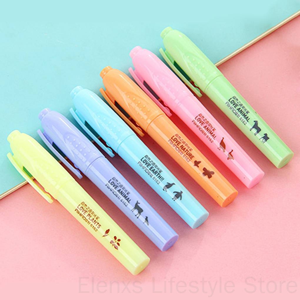 Set 6 bút dạ quang màu kẹp dùng để đánh dấu / ghi chú cho công việc / học tập tiện dụng