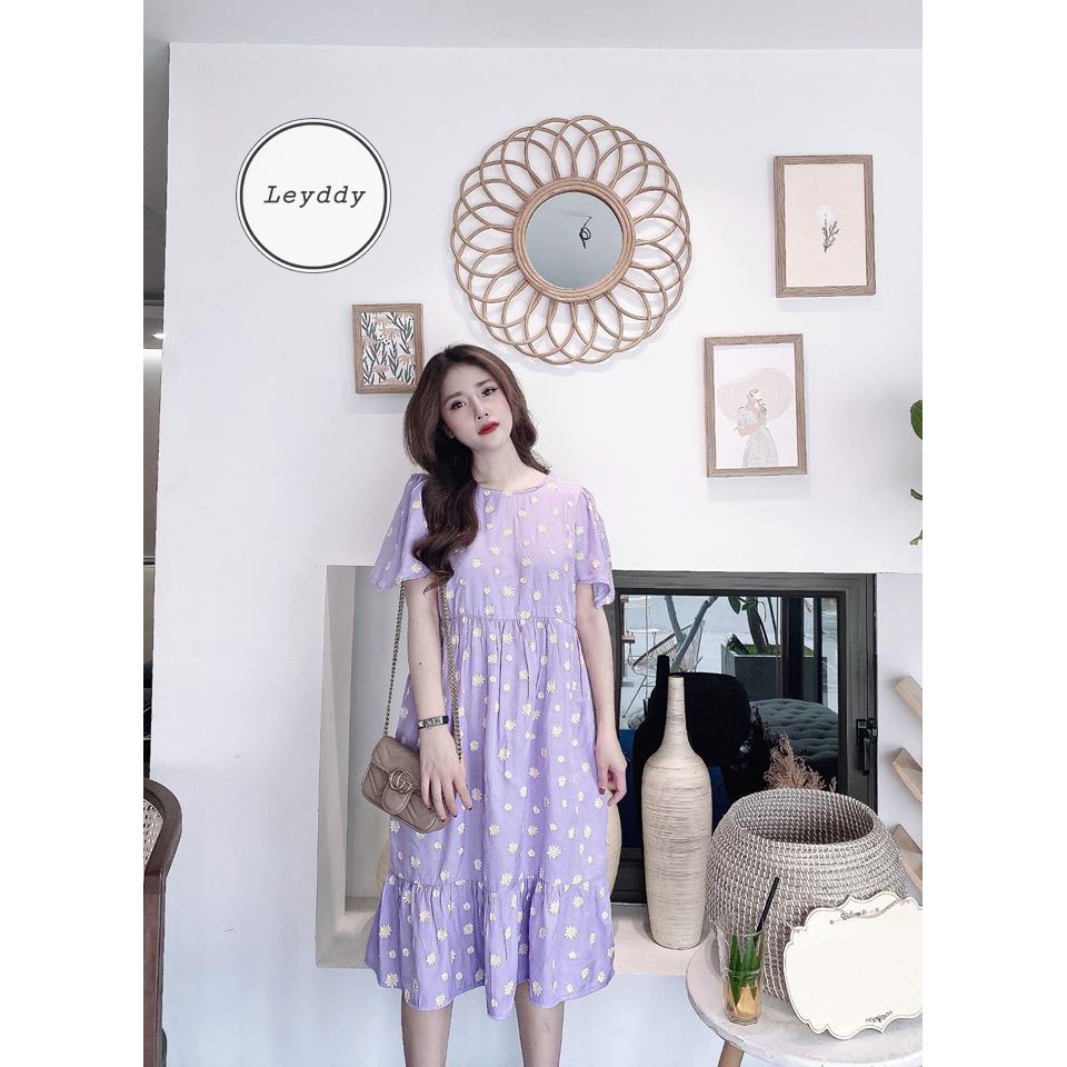 Váy Đầm Babydoll Hoa Cúc Họa Mi Ngắn Tay Leyddy.