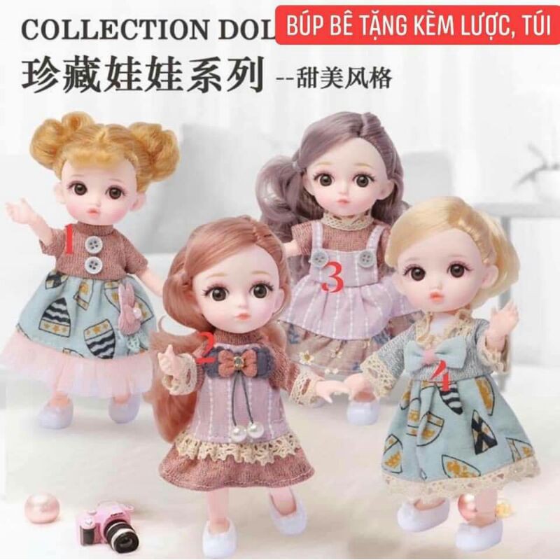 Set búp bê kèm túi và lược dễ cử động