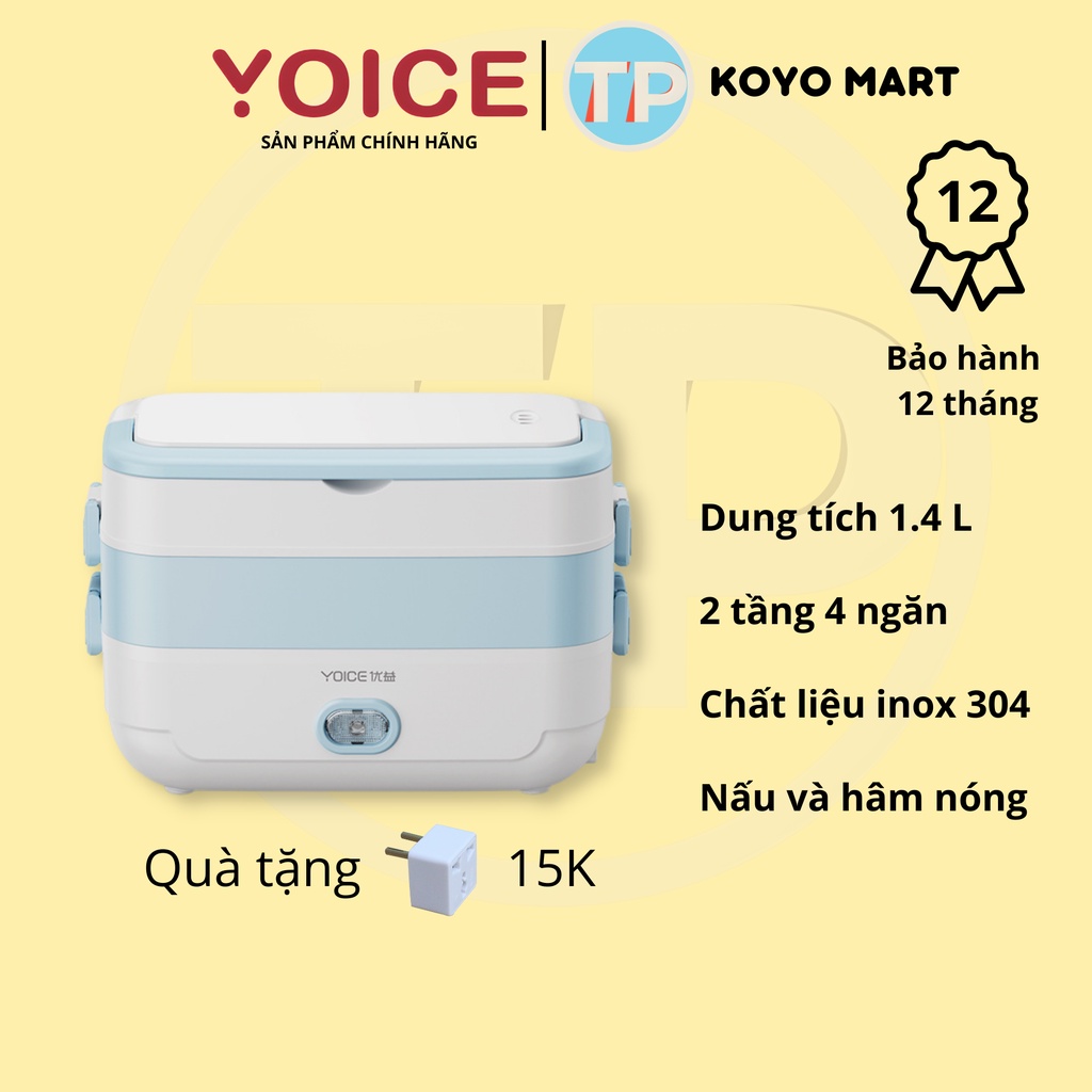 Hộp cơm cắm điện Yoice Y-FH5A, 1.4 lít,  inox 304, nấu chín cơm, hâm nóng, giữ nhiệt, hộp cơm văn phòng, cặp lồng điện