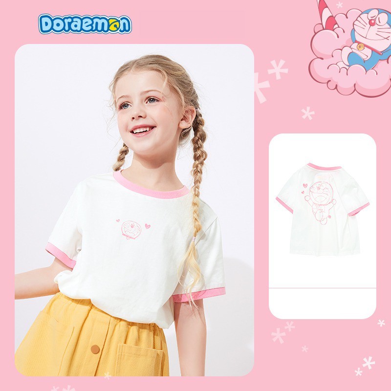 Áo thun bé gái Familylove - Áo phông trẻ em họa tiết Doraemon cực đáng yêu chất liệu cotton 100% thoáng mát