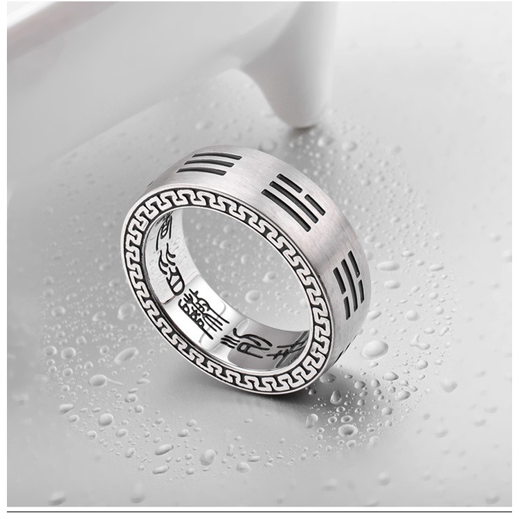 Nhẫn Thép Titan Khắc Hình Bát Quái Cho Nam qf051