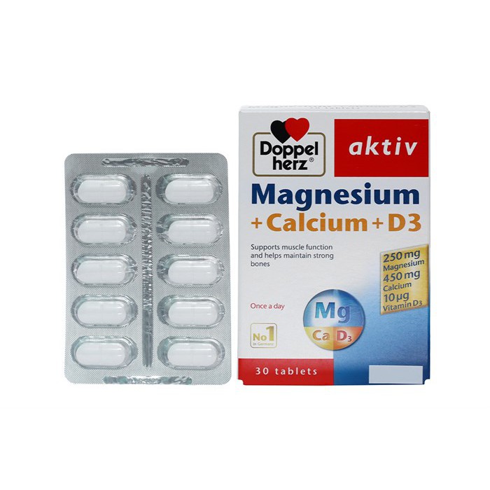 Viên uống bổ sung Canxi phòng ngừa loãng xương Doppelherz Magnesium + Calcium + D3 (Hộp 30 viên)