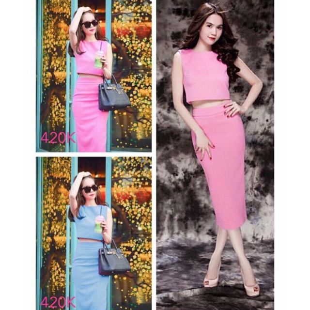 Set crop top chân váy bút chì Ngọc Trinh