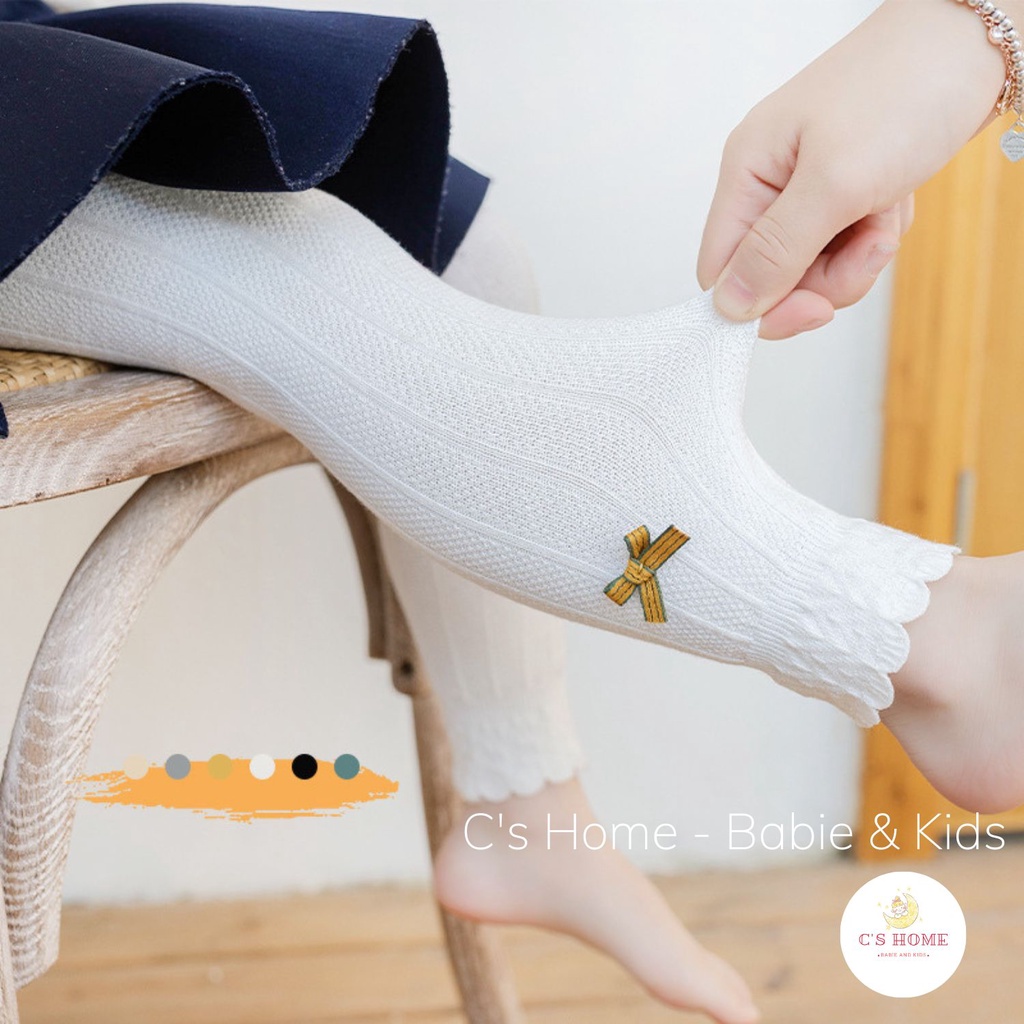 Quần tất len không bàn - quần leggings đính nơ trơn màu cho bé gái, co giãn 4 chiều size từ 1 đến 12 tuổi