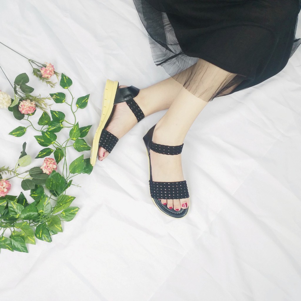 Giày sandal nữ đi học - FreeShip - Giày sandal nữ đi học quai hậu, đế nhựa PU cao 2p mang đi làm đi học đi chơi - TBKT F