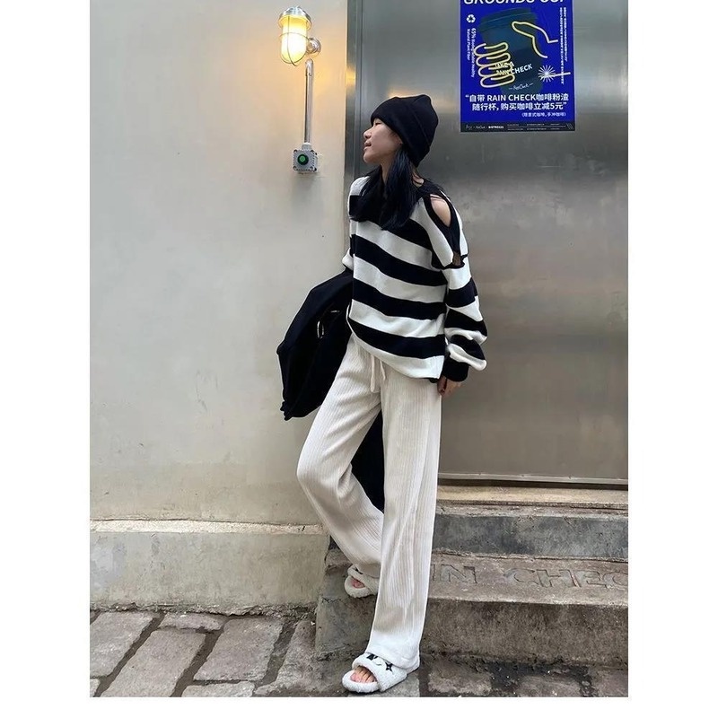 Quần nhung ống rộng lưng cao cho nữ