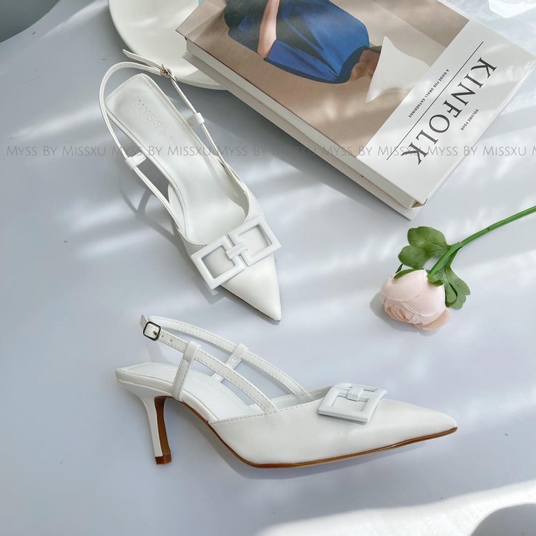 Giày nữ mũi nhọn phối khoen vuông khóa cài sau 7cm cao cấp MYSS - CG250