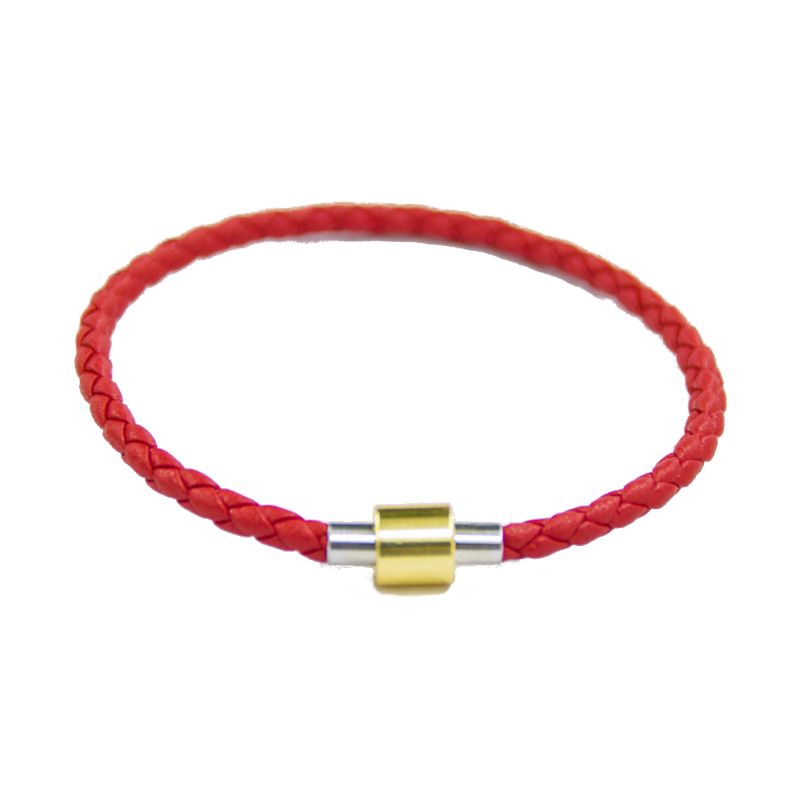 Vòng dây da bện sợi màu đỏ phong cách vintage