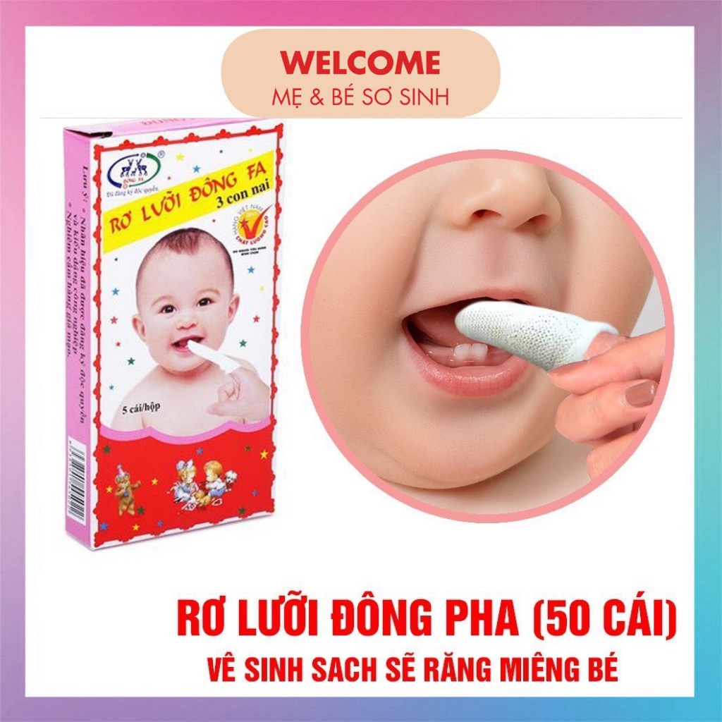 Gạc tưa lưỡi cho bé sơ sinh đông pha, rơ lưỡi sét 10 hộp 50 chiếc vệ sinh răng miệng an toàn cho trẻ