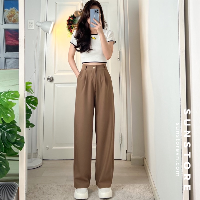 [Mã FAMARAL1 giảm 10K đơn 50K] Quần culottes ống rộng suông dài chất rũ cao cấp lưng cao cài nút Spant 2