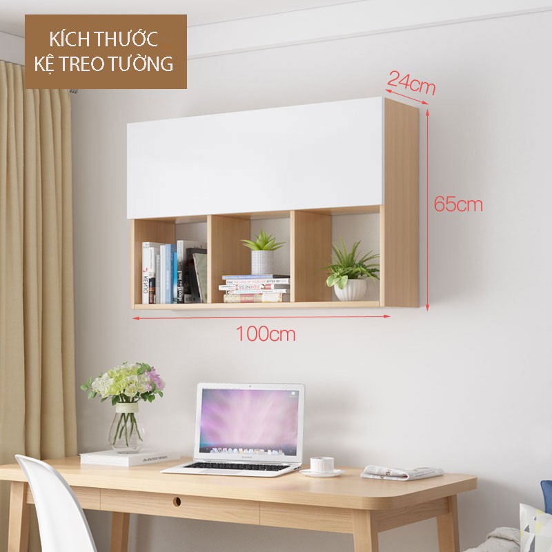 Kệ sách gỗ, kệ treo tường hiện đại 2 tầng có cánh (KS-33)