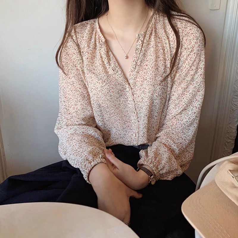 (ORDER.buiny) Áo sơ mi nữ dài tay MORAN voan hoa nhí nhẹ nhàng vintage Hàn Quốc - Có ảnh thật | BigBuy360 - bigbuy360.vn