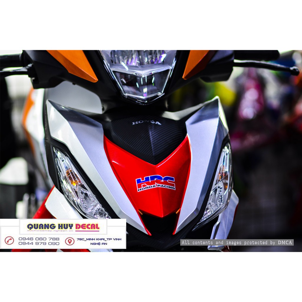 Tem trùm xe Winner đỏ cam trắng repsol 150 V1, độ thiết kế team dán phủ decal xe máy giá rẻ đẹp