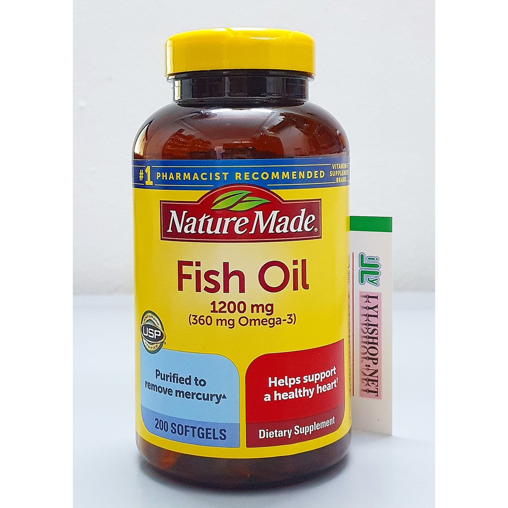 Viên uống Dầu cá Nature Made Fish Oil 1200 mg 360 mg OMEGA 3 chai 200 viên từ Mỹ