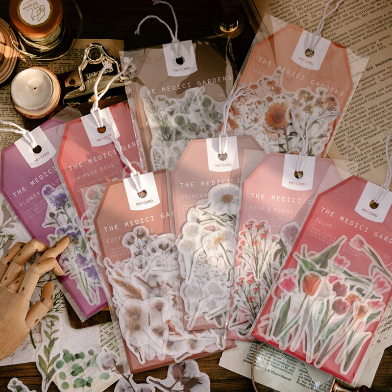 45 Miếng dán trang trí sổ lưu niệm hình hoa tulip/hoa cúc dễ thương bắt mắt