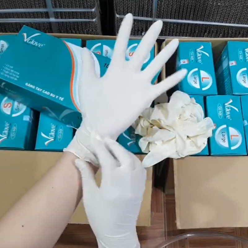 GĂNG TAY Y TẾ CÓ BỘT VGLOVE HÀNG SẴN- HỘP 100 CHIẾC