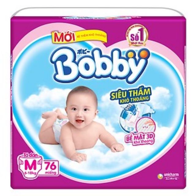 [Tặng 8 miếng quần M] Tã dán Bobby M76