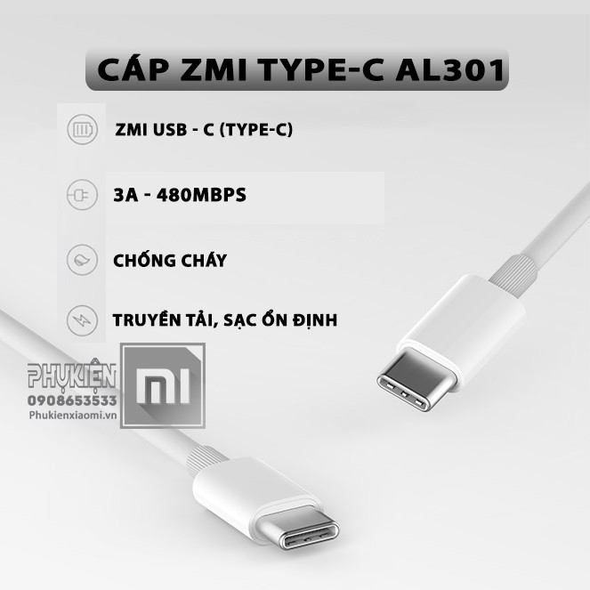 FREESHIP ĐƠN 99K_Cáp ZMI Type-C 2 đầu USB-C dài 1m5 - AL301