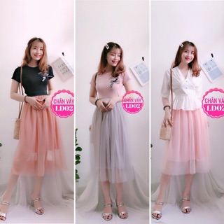 Chân váy voan phối lưới dài HÌNH THẬT 100%