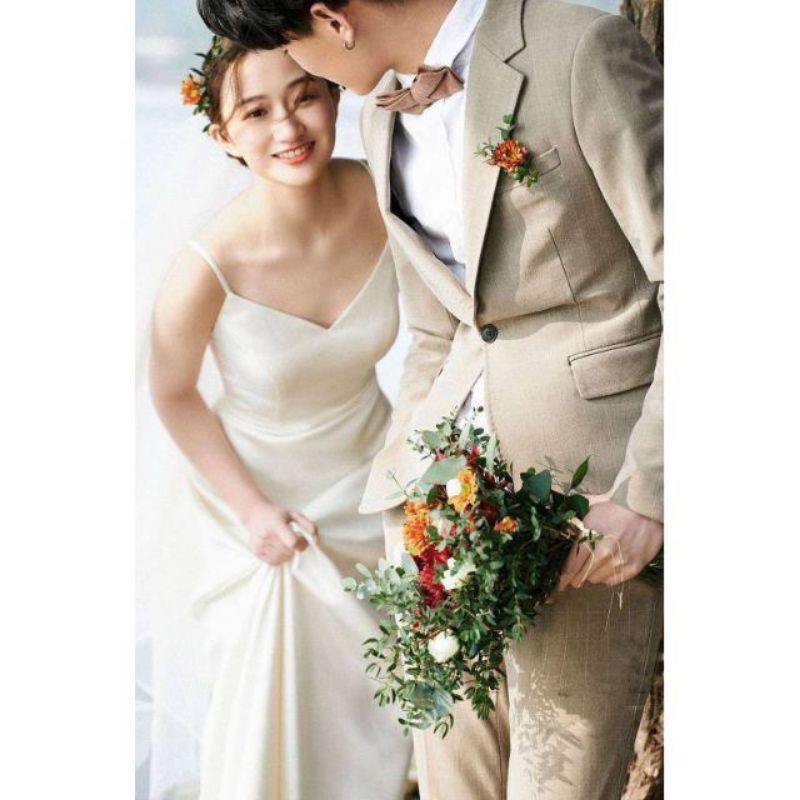 Váy dự tiệc thiết kế dạ hội cô dâu, hai dây hở lưng tôn dáng sang trọng