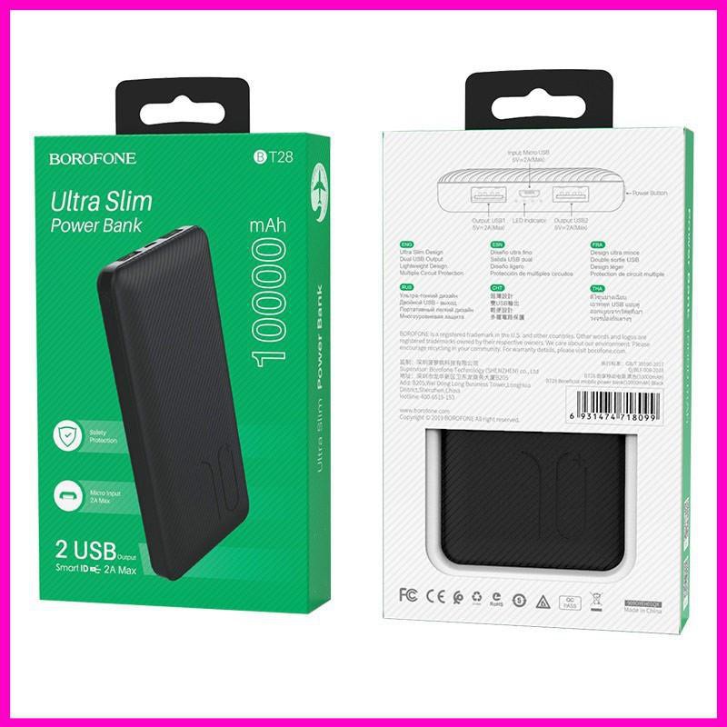 Pin Sạc Dự Phòng 10000mAh/20000mAh BOROFONE BT28 Cổng USB Kép Thiết Kế Nhỏ Gọn Tiện Lợi Cho Xiaomi Samsung iPhone