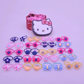 Set 10 chiếc chun buộc tóc cho bé hộp đựng sắt Kitty