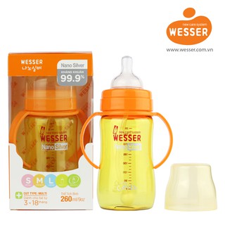 Bình sữa Nano Silver cổ rộng 260ml ống hút