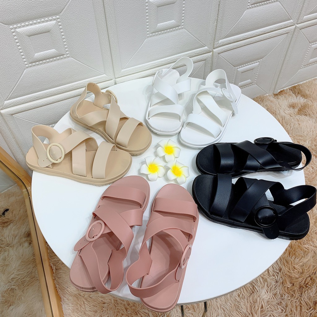 Giày Nữ GIÁ RẺ Sandal cơ bản CHỐNG NƯỚC Cao Su Quai Chéo 3G02