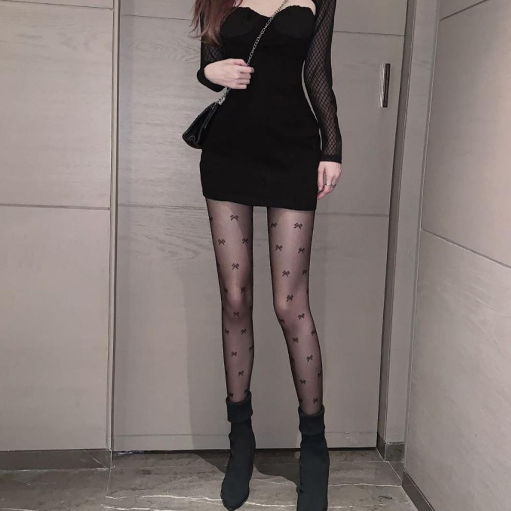Quần Tất Đen Mỏng Đính Nơ Phong Cách Lolita Cho Nữ