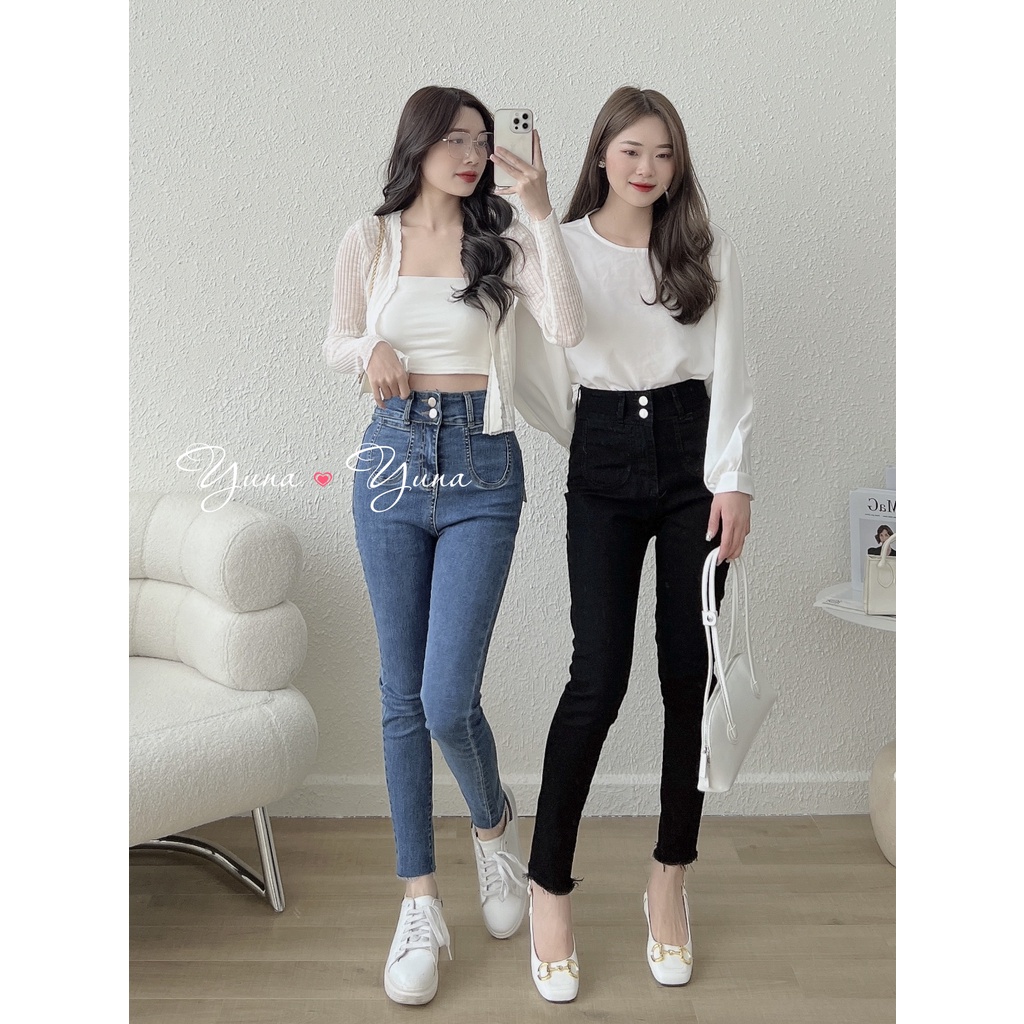 Quần jean nữ YUNA cạp cao dáng ôm túi trước cá tính co dãn bốn chiều siêu hách dáng, thời trang nữ YUNA