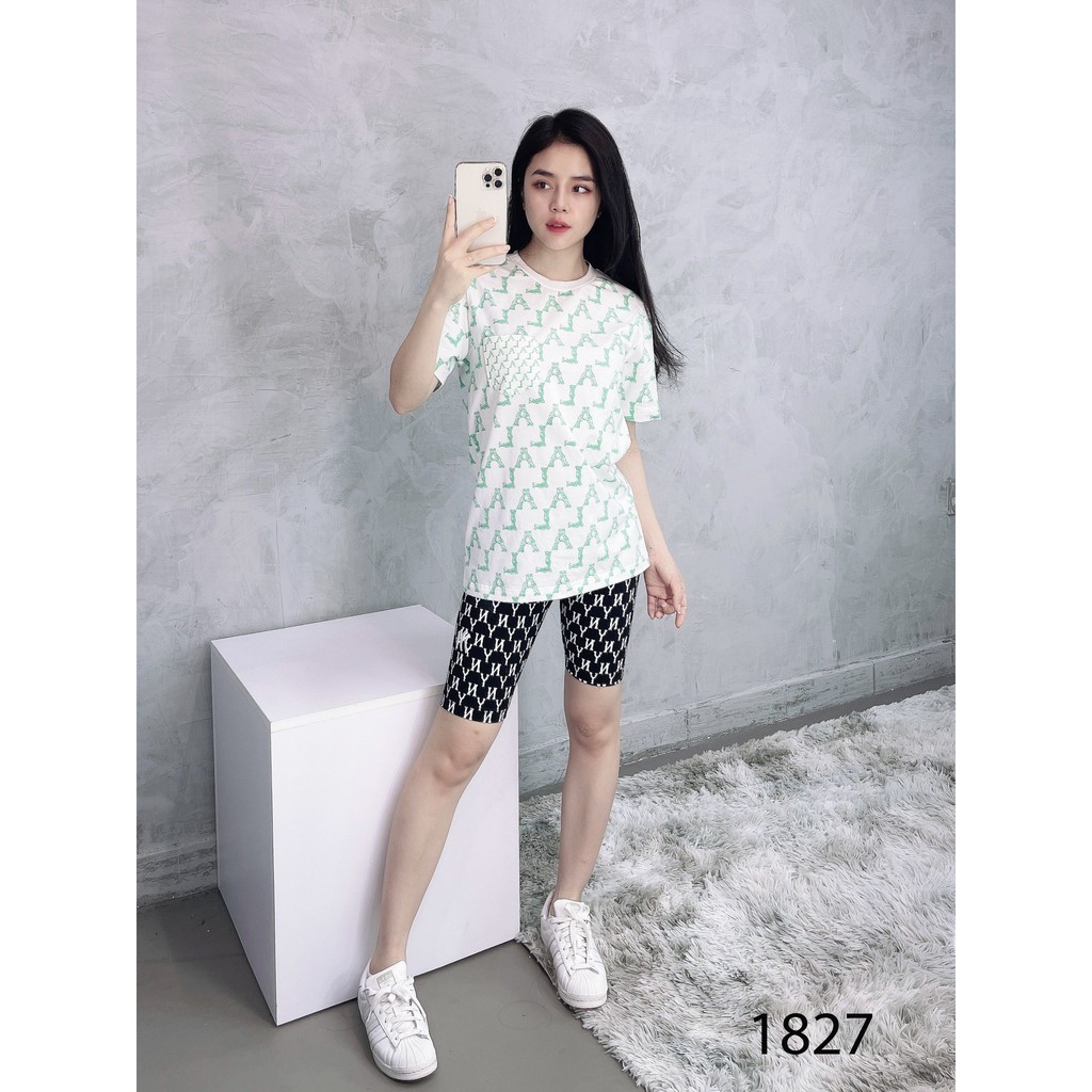 (HÀNG XUẤT XỊN) Áo xanh nhạt 1827 Monogram L//A logo Ovefit Mix Pocket Tee Made in V/N full tag code  Size XS S M L