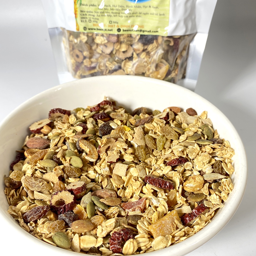 Ngũ cốc giảm cân Granola 500g không đường, Ngũ cốc dinh dưỡng không phẩm màu nhân tạo - BeeNut