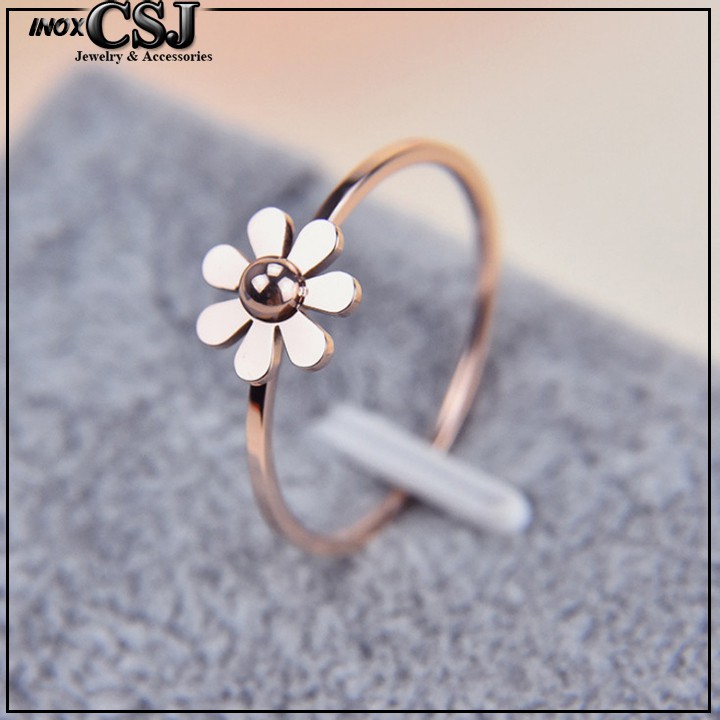 NHẪN TITAN HOA CÚC MÀU HỒNG CỰC XINH KHÔNG ĐEN - tặng hộp đựng nhẫn xinh xắn