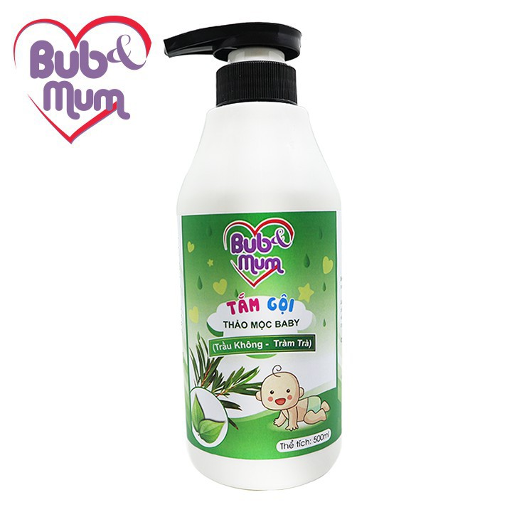 Sữa tắm gội thảo mộc Trầu không & Tràm trà BuB&MuM dịu nhẹ cho bé 500ml