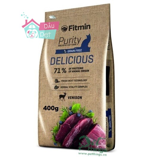 Thức ăn hạt khô cho mèo trưởng thành Fitmin Cat Purity Delicious 1kg (vị thịt nai)