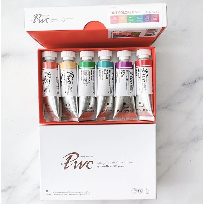 Màu nước ShinHan PWC Extra Fine -Set 6 màu- tuýp 15ml