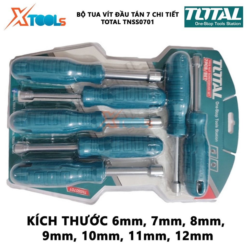 Bộ tuốc nơ vít đầu tán 7 chi tiết TOTAL TNSS0701 | Bộ 7 tua vít kích thước từ 6mm đến 12mm [CHÍNH HÃNG] [XTOOLs]