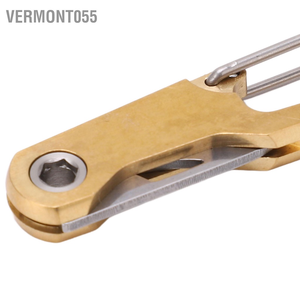 Vermont055 Mặt dây chuyền dao đa năng cầm tay bằng đồng thau với vòng đeo chìa khóa để cắm trại ngoài trời