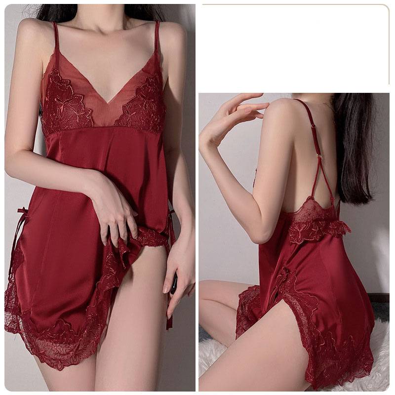 Đồ ngủ hai dây cổ chữ V phối ren quyến rũ dành cho nữ