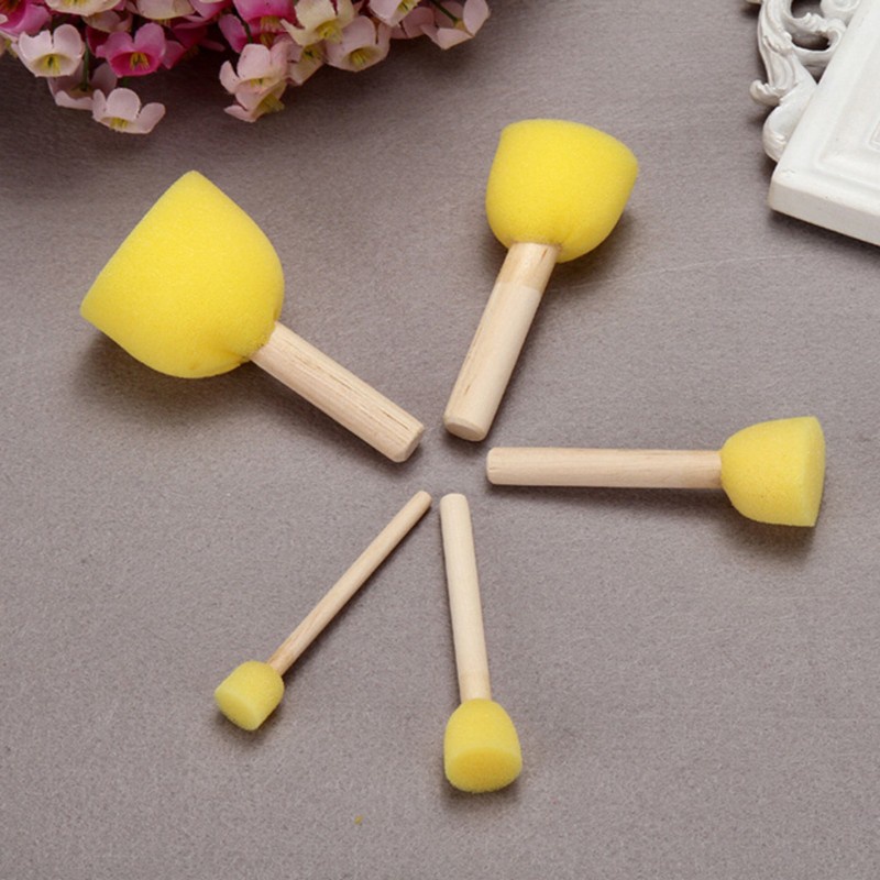 Set 5 cọ mút xốp cán gỗ dùng để vẽ tranh thủ công cho bé