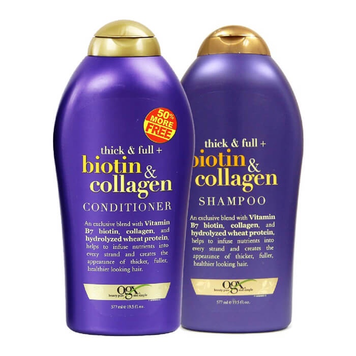Cặp dầu gội xả BIOTIN&COLLAGEN tím ogx 577mle 13fl.oz giúp tóc suôn mượt giảm gãy rụng | BigBuy360 - bigbuy360.vn